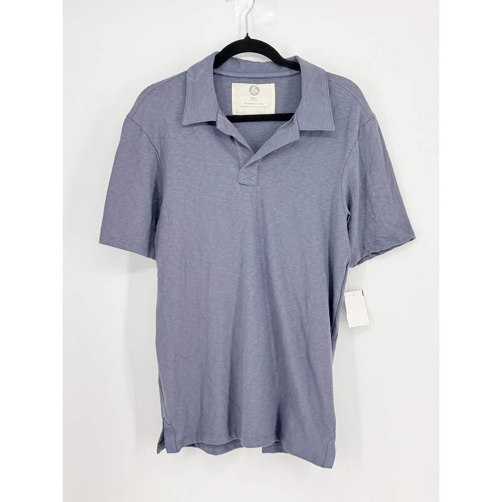 New American Giant Preppy Blue Slub Cotton Polo Shirt Coastal Size S Academia